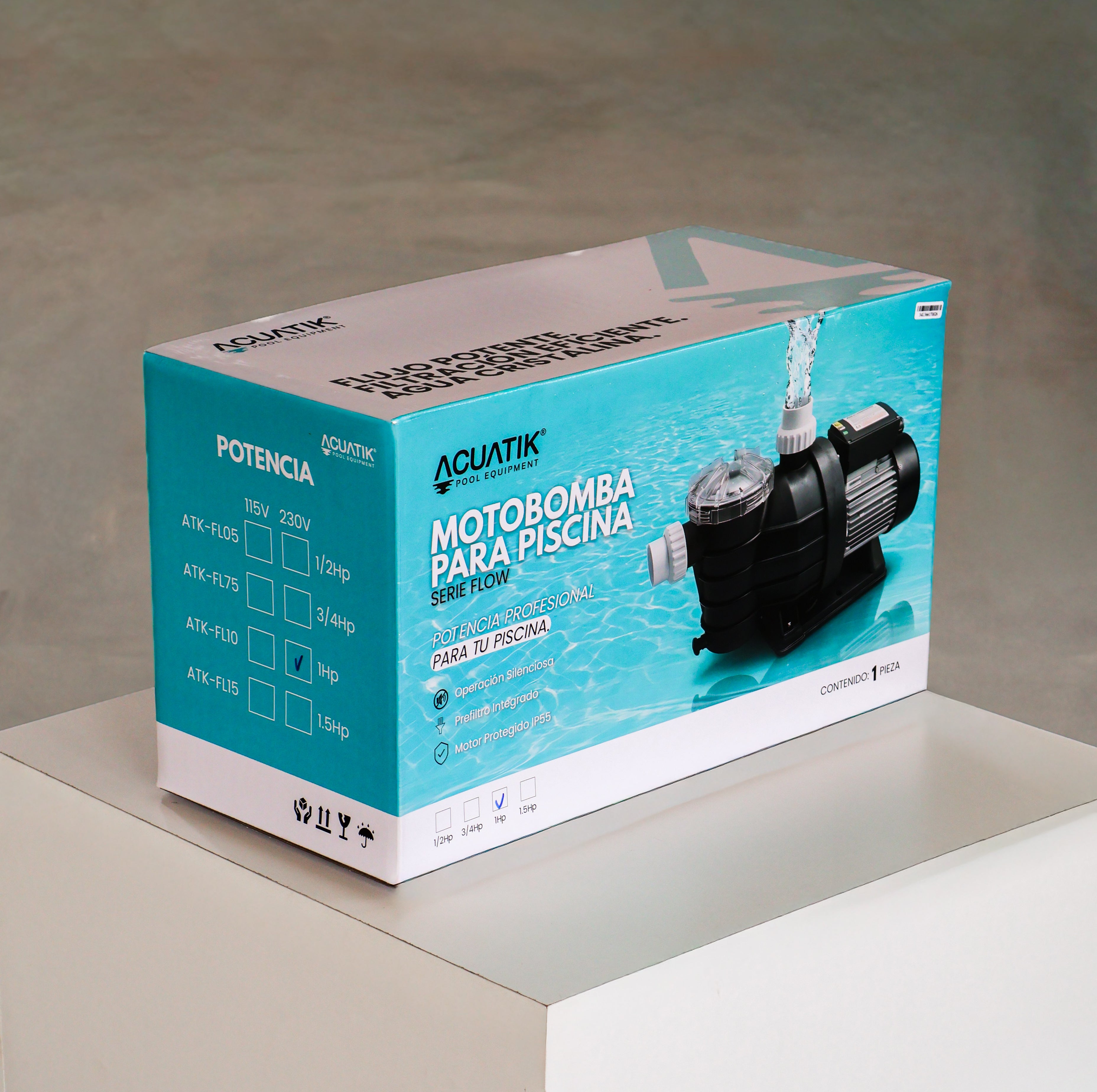 Bomba para Alberca ACUATIK FLOW 1 HP — ATK-FL10/115 — 110-127V con Prefiltro Integrado