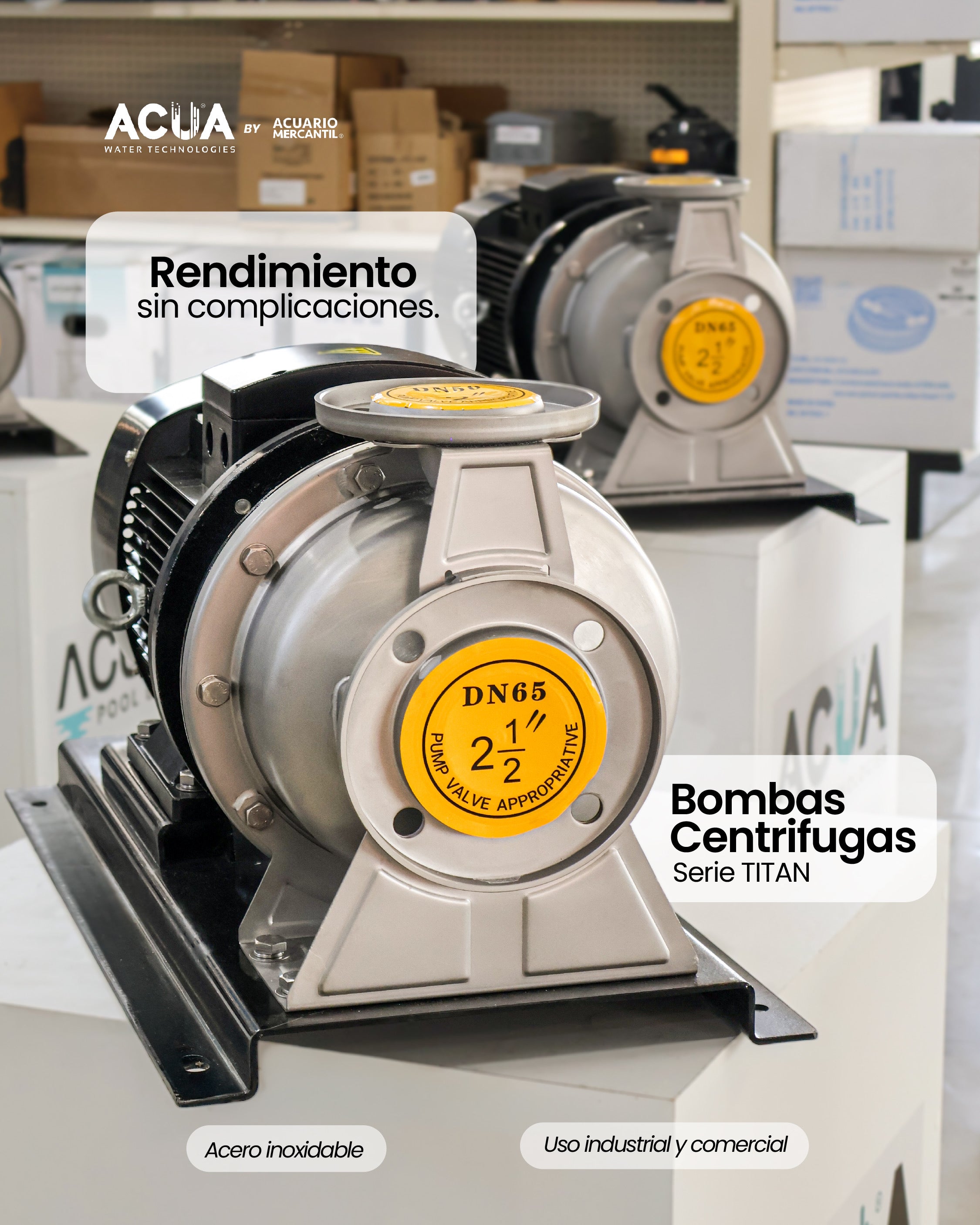 Bomba Centrífuga Horizontal Serie TITAN AC65-50-200/10 — Acero Inoxidable 10 HP — succión de 2½"  y descarga de 2"