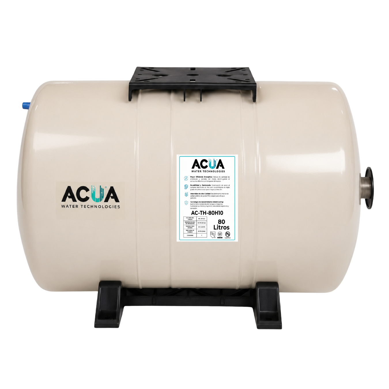 Tanque Hidroneumático Horizontal 80 L — 150 PSI / Conexión 1" — Modelo AC-TH-80H10