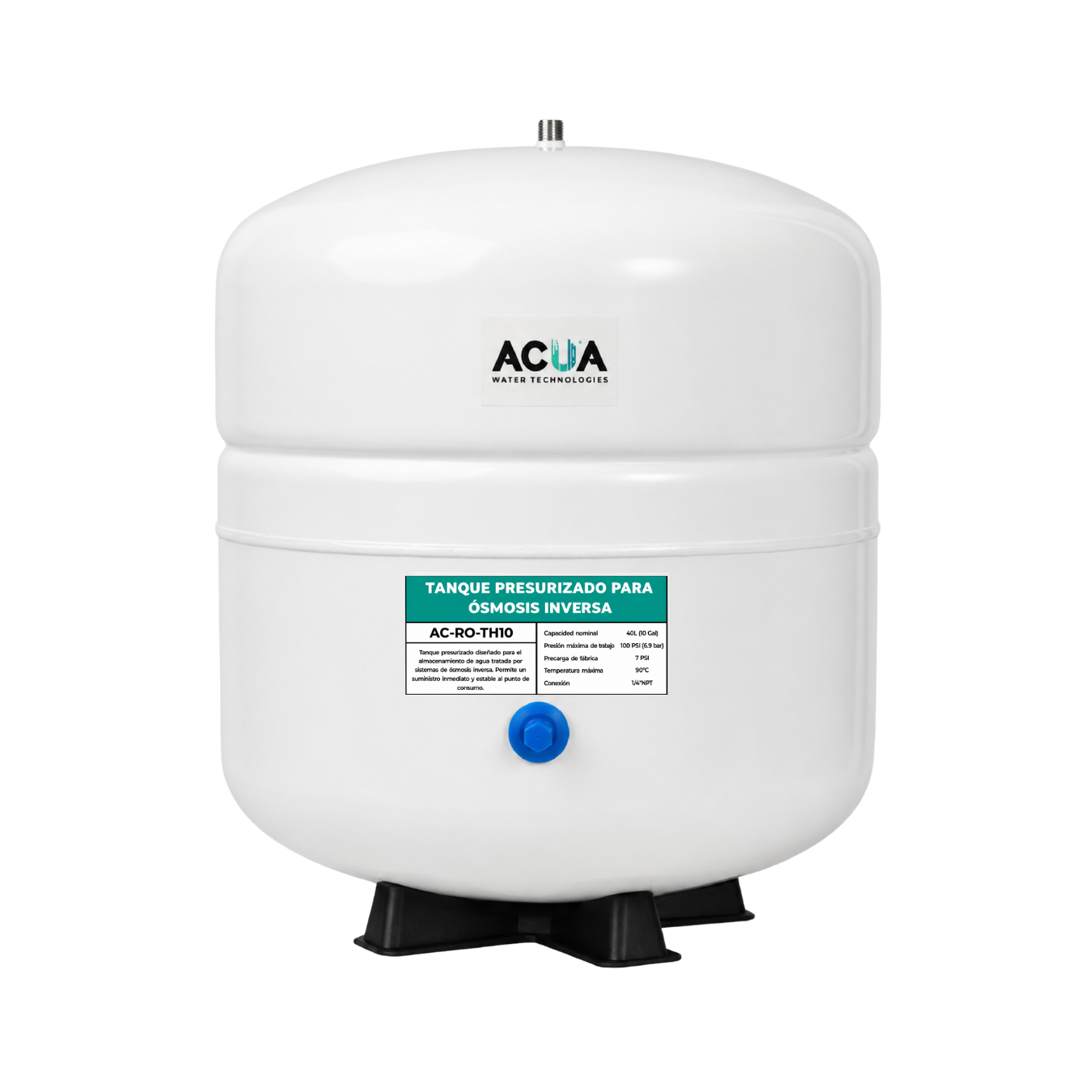Tanque Presurizado para Agua Purificada 40 L (10 Gal) | 100 PSI | Conexión 1/4" NPT