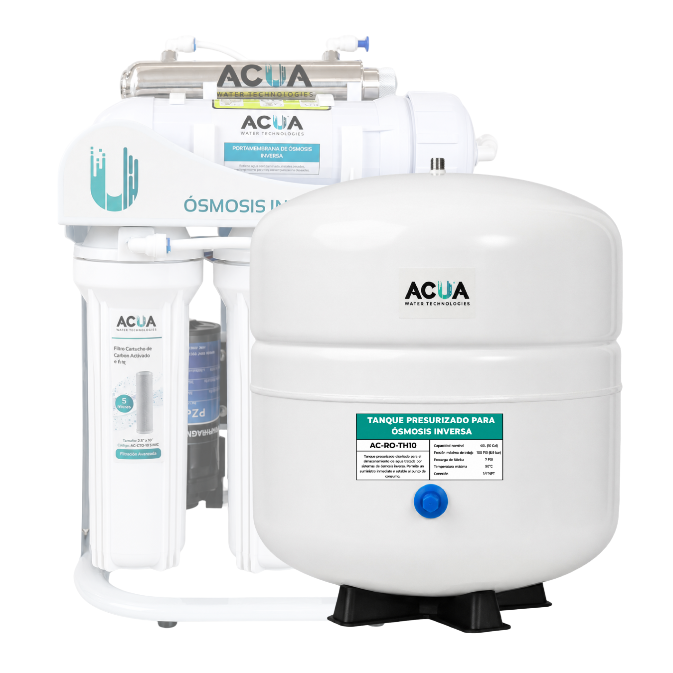 Tanque Presurizado para Agua Purificada 40 L (10 Gal) | 100 PSI | Conexión 1/4" NPT