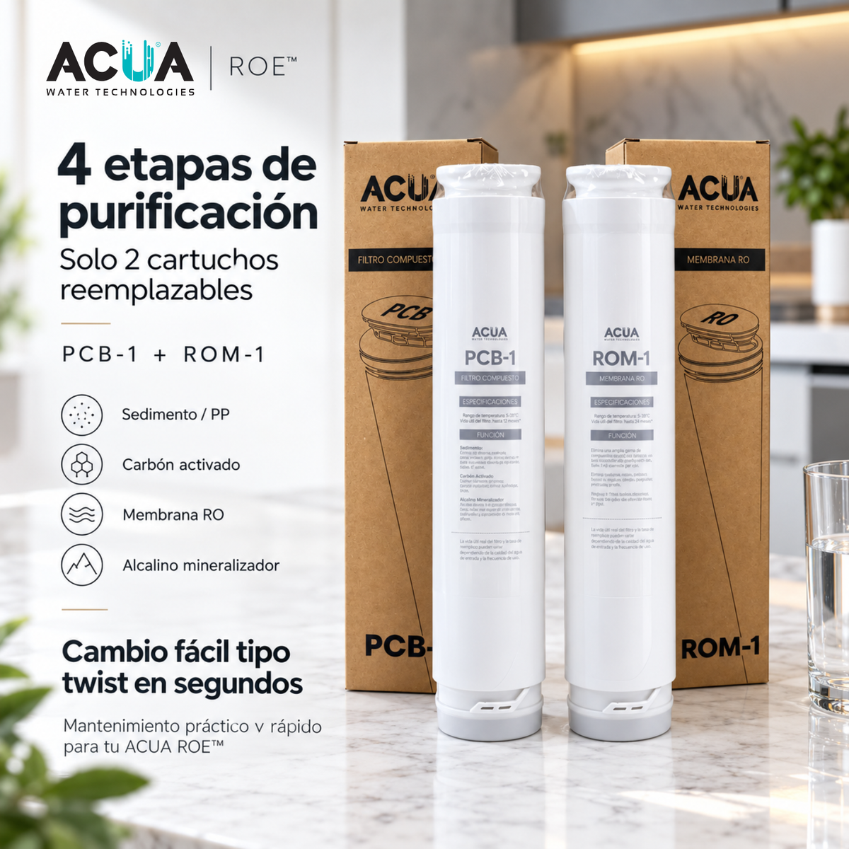 ACUA ROE™ Dispensador de Agua por Ósmosis Inversa — Sin Instalación, Agua Fría y Caliente al Instante, Pantalla Táctil