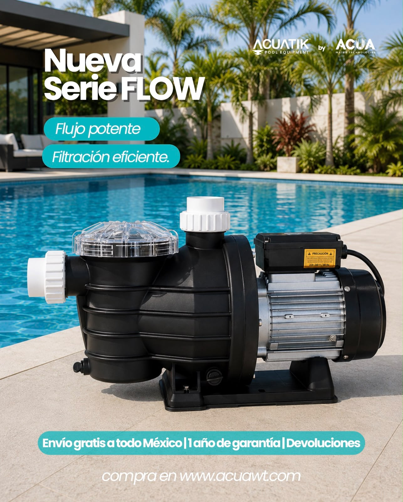 Bomba para Alberca ACUATIK FLOW 1 HP — ATK-FL10/115 — 110-127V con Prefiltro Integrado